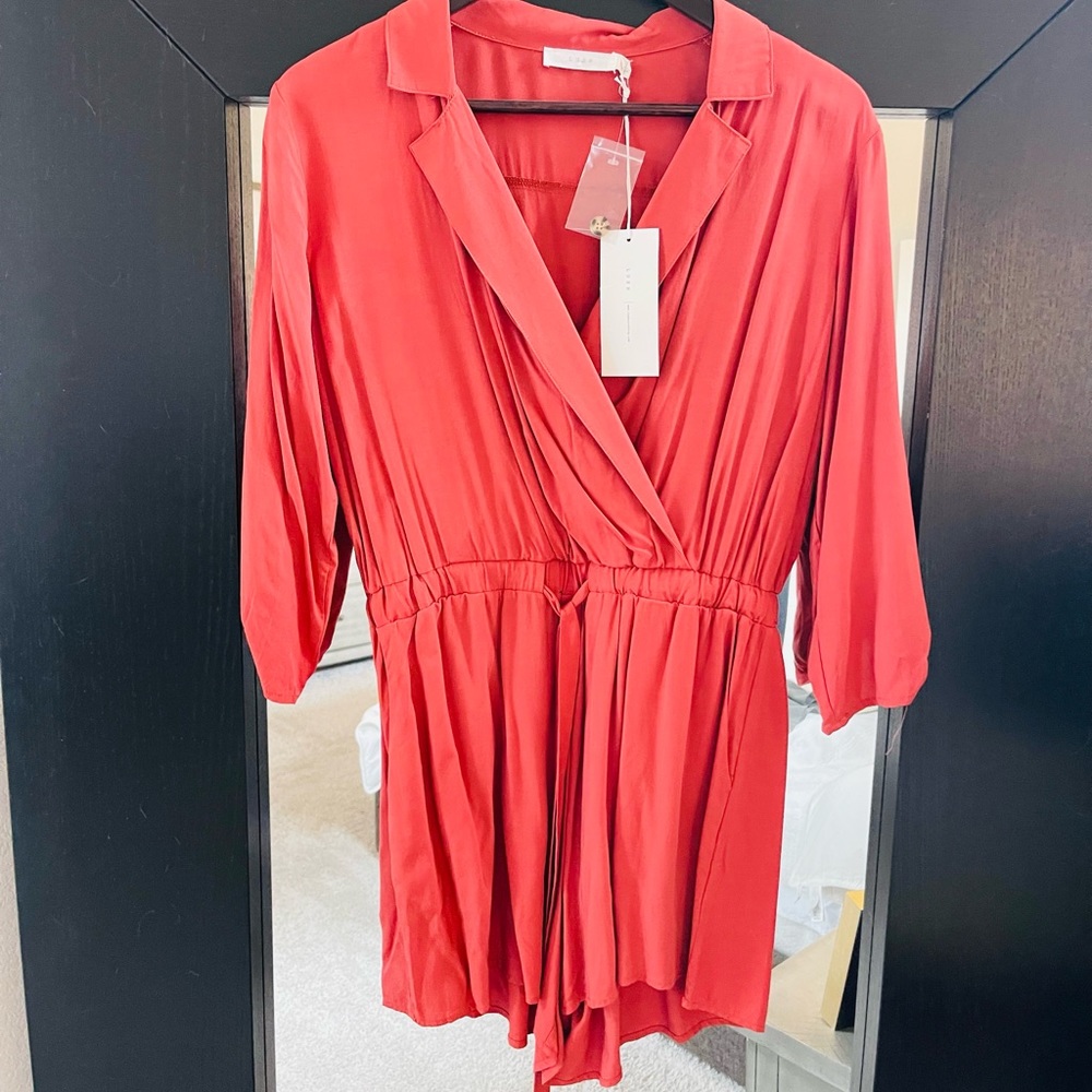 LUSH NWT burnt orange women’s romper with tie belt